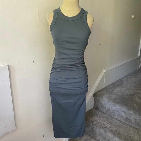 MICHAEL STARS Slate Gray Ruched Rib Knit Jersey Tank Midi Dress EUC Size XS - Picture 5 of 12